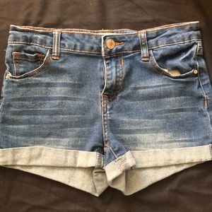 Denim shorts.